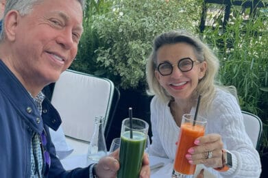 Cheers to good health! Enjoying carrot and spinach juice at The Cafe De L'Esplanade in Paris, France. Esplanade means OPEN SPACE.